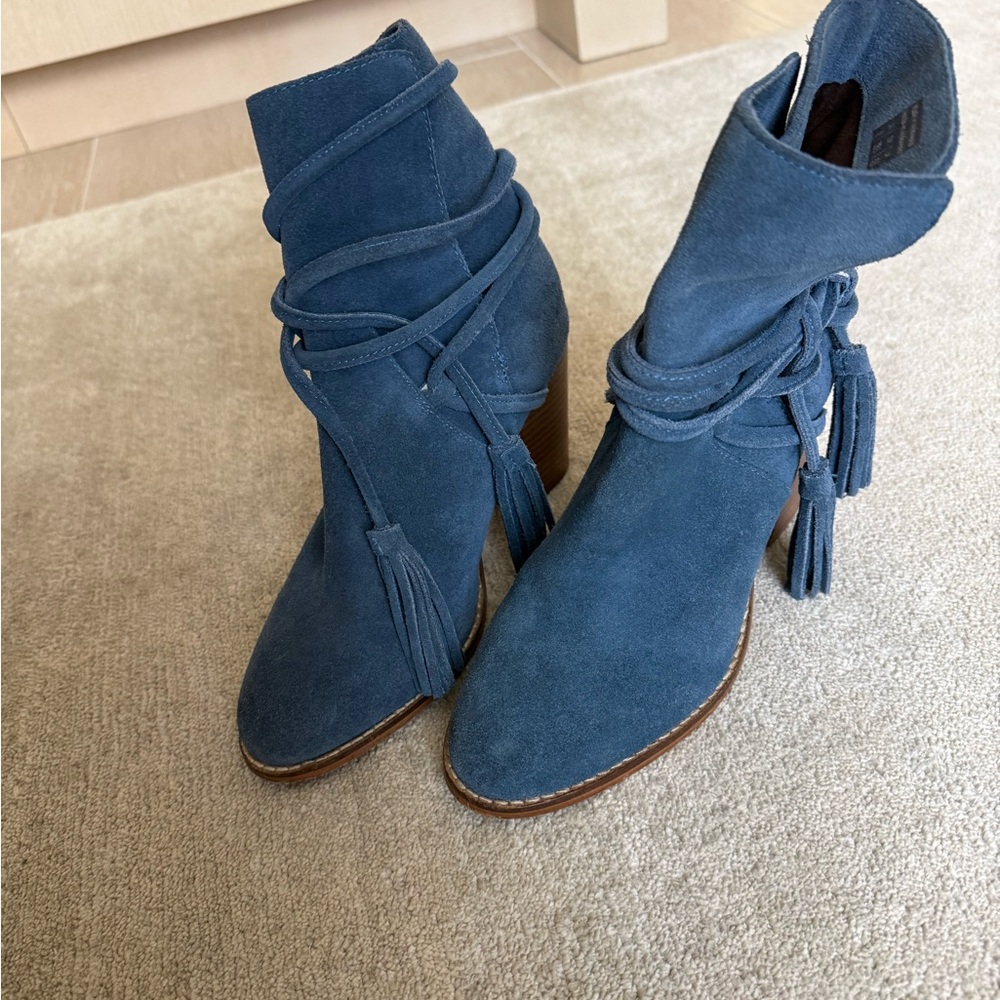 Aldo Navy Suede Tassel Wrap Ankle Boots